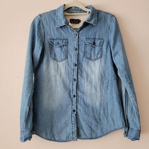 Denim Faux Sherpa Lined Shacket Medium